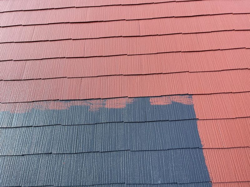 東京都東大和市　O様邸　屋根塗装・外壁塗装工事　スレートの上塗り　無機ハイブリッドコート仕上げ
